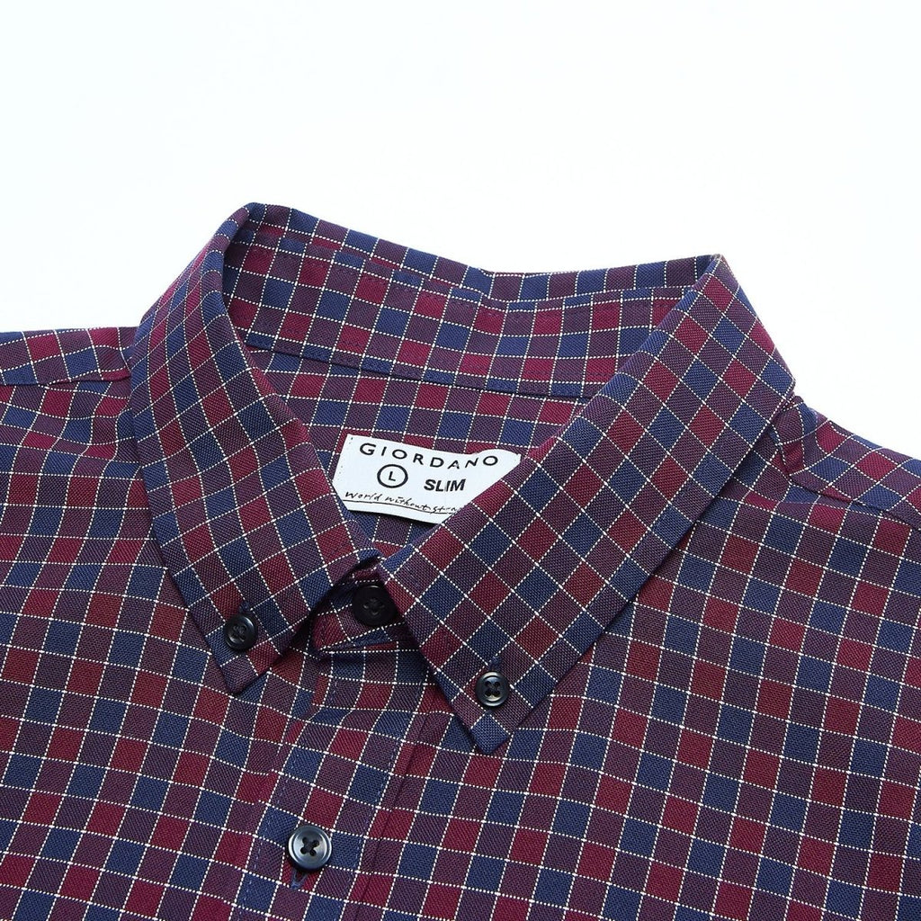 Giordano Men’s Cotton Slim Oxford Shirt with Embroidery - Premium Shirts