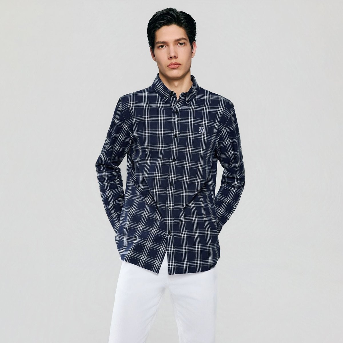 Giordano Men’s Cotton Slim Oxford Shirt with Embroidery - Premium Shirts