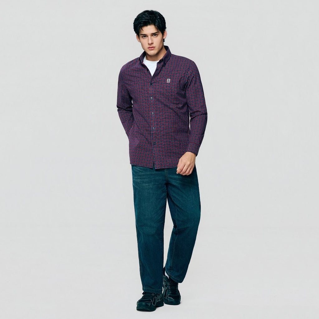 Giordano Men’s Cotton Slim Oxford Shirt with Embroidery - Premium Shirts