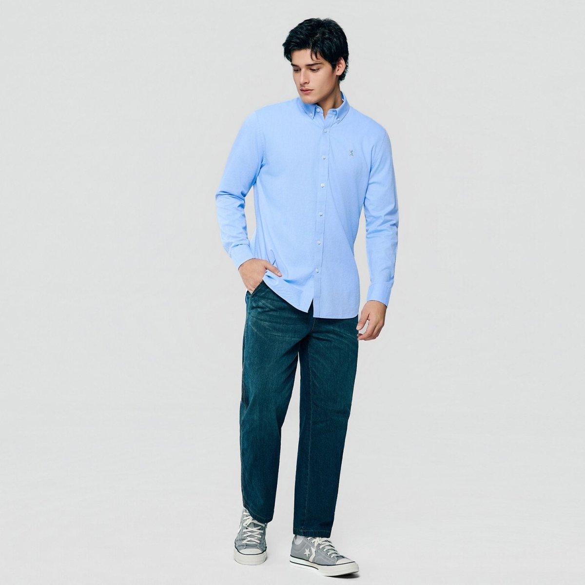 Giordano Men’s Cotton Slim Oxford Shirt with Embroidery - Premium Shirts