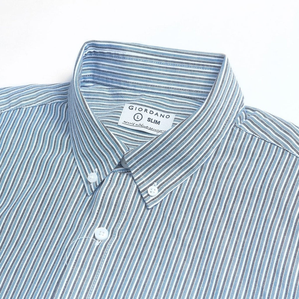 Giordano Men’s Cotton Slim Oxford Shirt with Embroidery - Premium Shirts