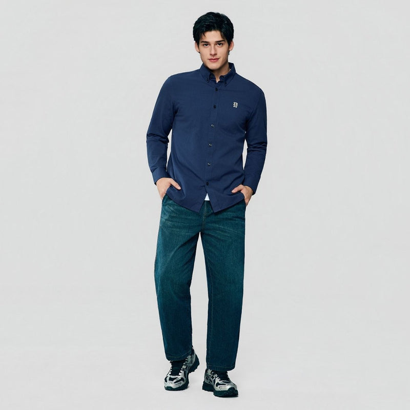 Giordano Men’s Cotton Slim Oxford Shirt with Embroidery - first_variant_option_2 Premium Shirts for Giordano