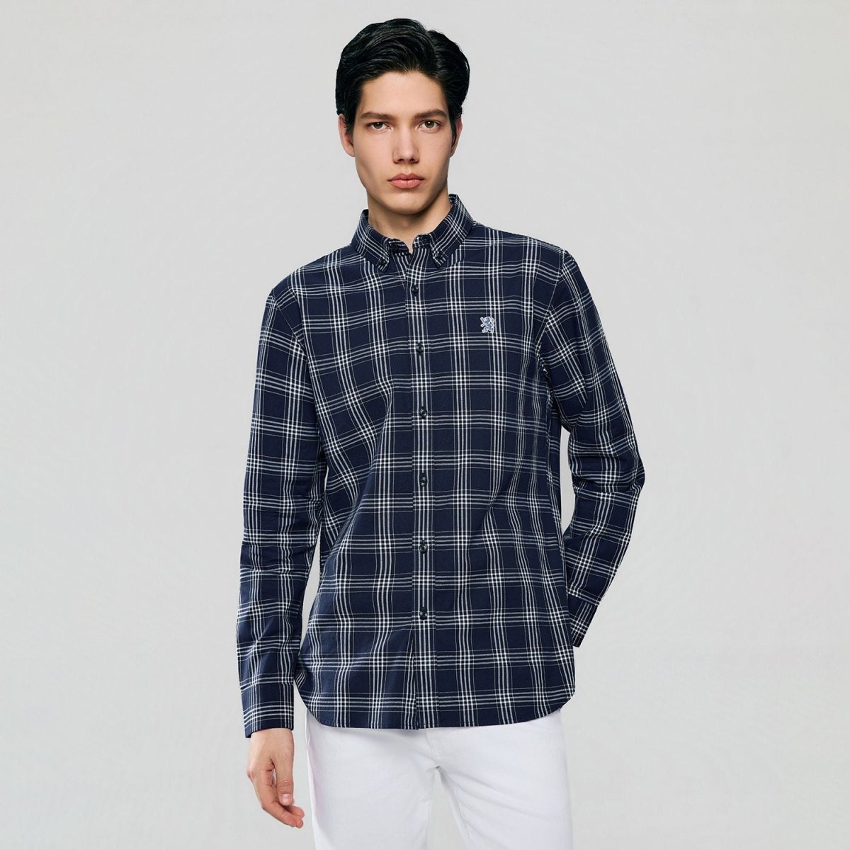 Giordano Men’s Cotton Slim Oxford Shirt with Embroidery - Premium Shirts