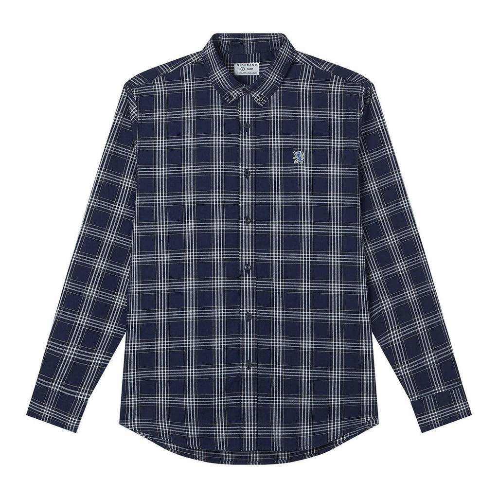 Giordano Men’s Cotton Slim Oxford Shirt with Embroidery - Premium Shirts