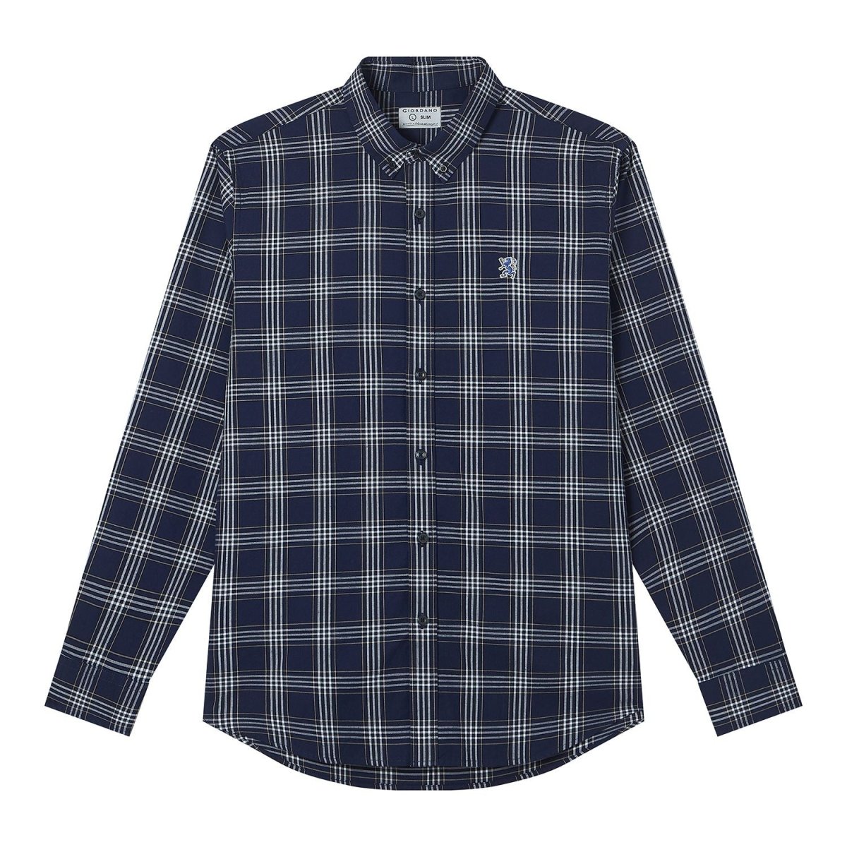 Giordano Men’s Cotton Slim Oxford Shirt with Embroidery - Premium Shirts