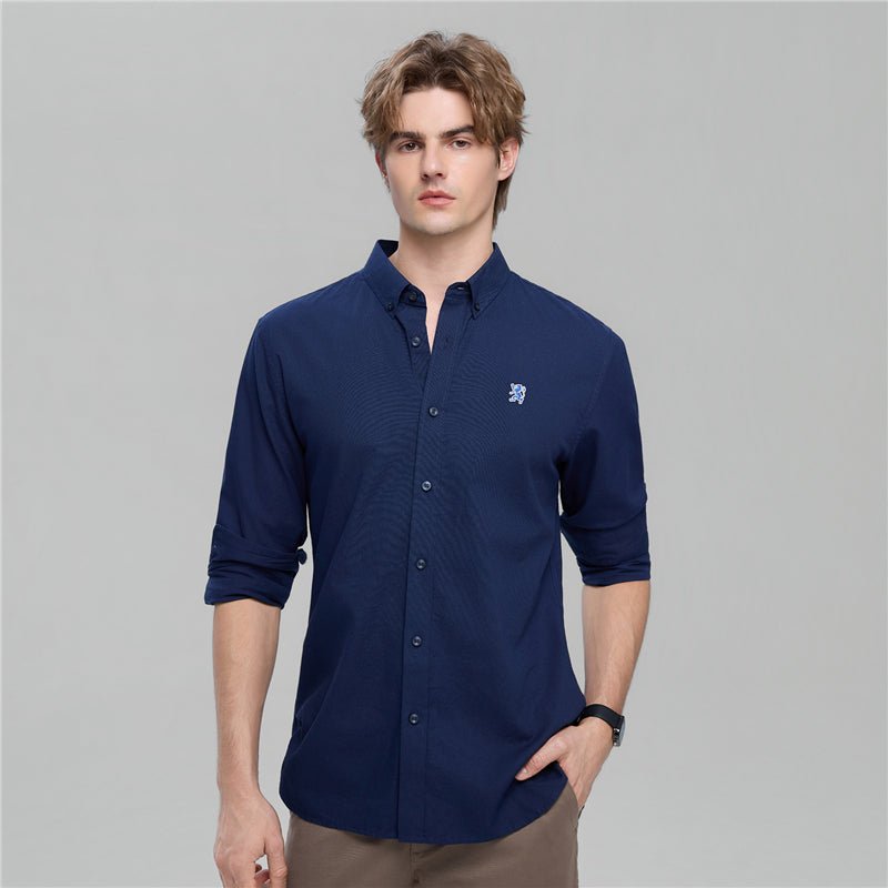 Giordano Men’s Cotton Slim Oxford Shirt with Embroidery - Premium Shirts
