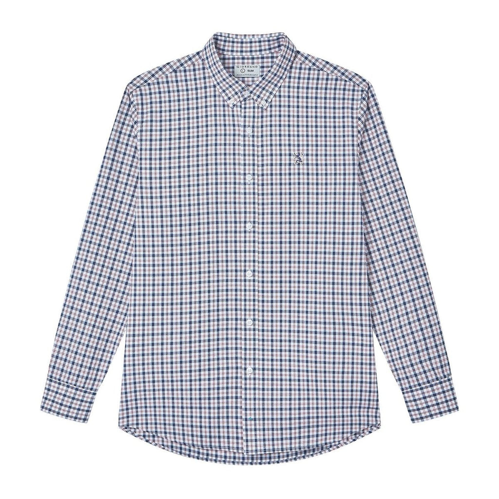 Giordano Men’s Cotton Slim Oxford Shirt with Embroidery - Premium Shirts