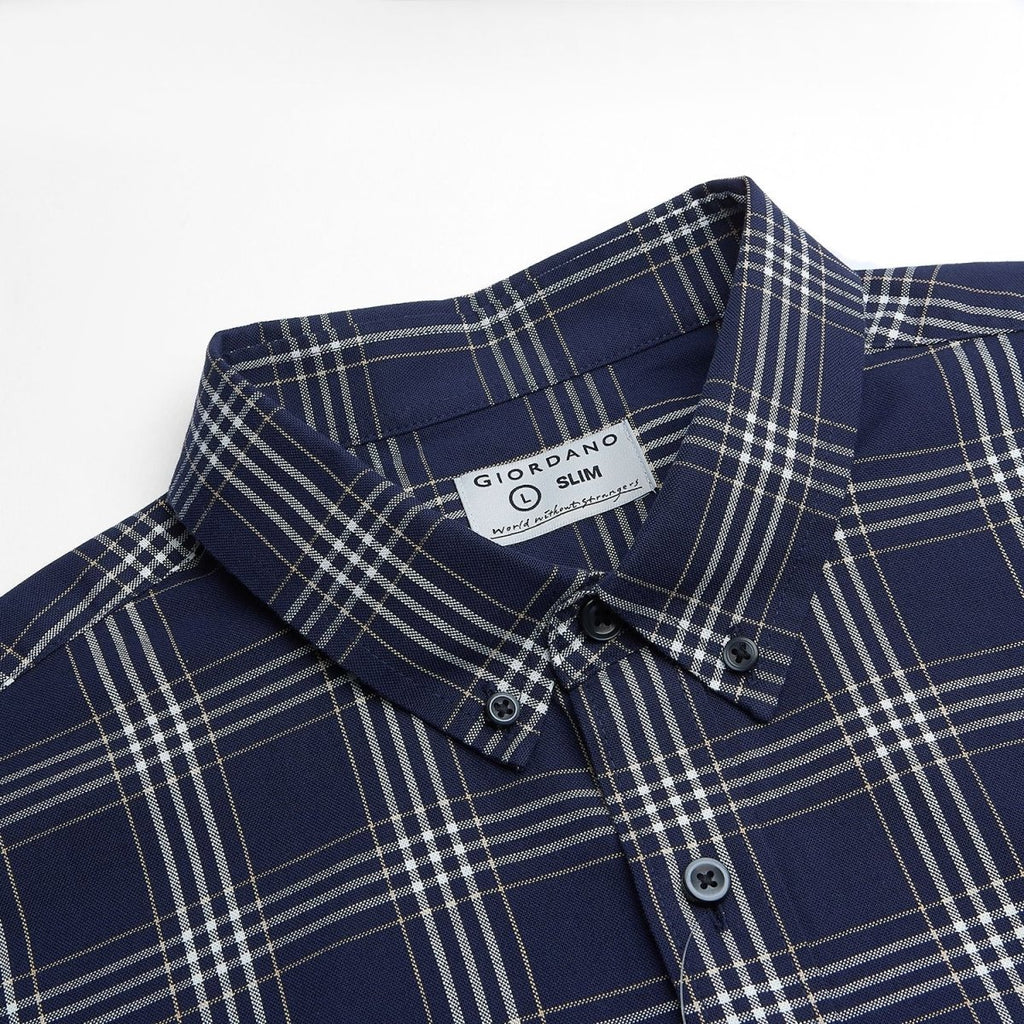 Giordano Men’s Cotton Slim Oxford Shirt with Embroidery - Premium Shirts