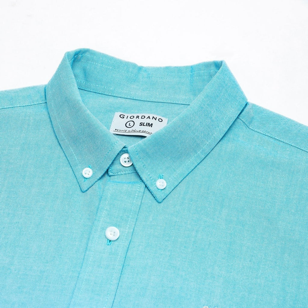 Giordano Men’s Cotton Slim Oxford Shirt with Embroidery - Premium Shirts
