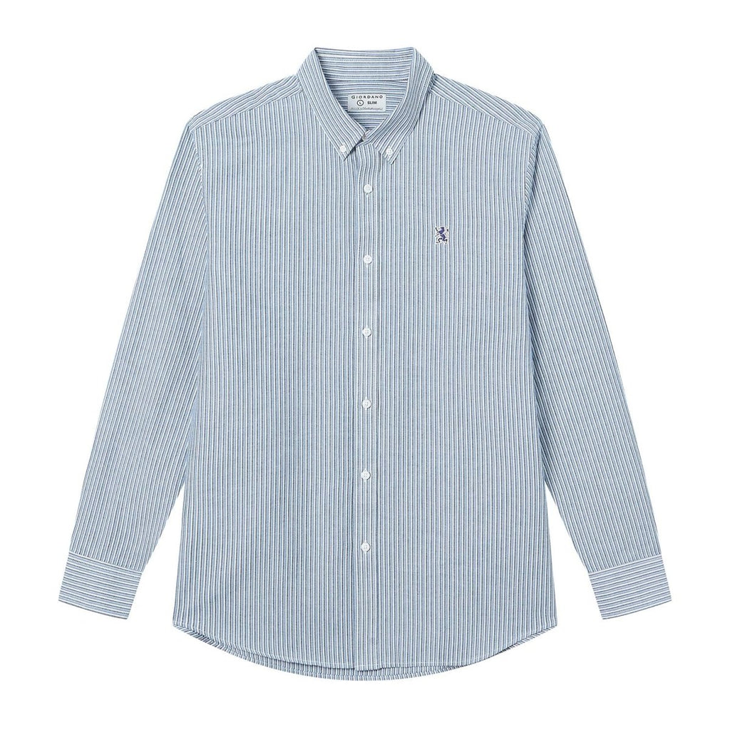 Giordano Men’s Cotton Slim Oxford Shirt with Embroidery - Premium Shirts