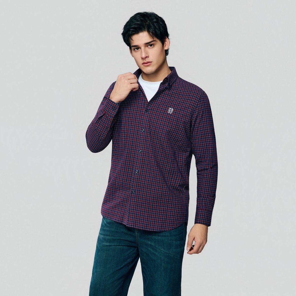 Giordano Men’s Cotton Slim Oxford Shirt with Embroidery - Premium Shirts