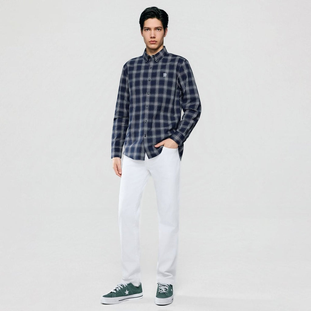 Giordano Men’s Cotton Slim Oxford Shirt with Embroidery - Premium Shirts