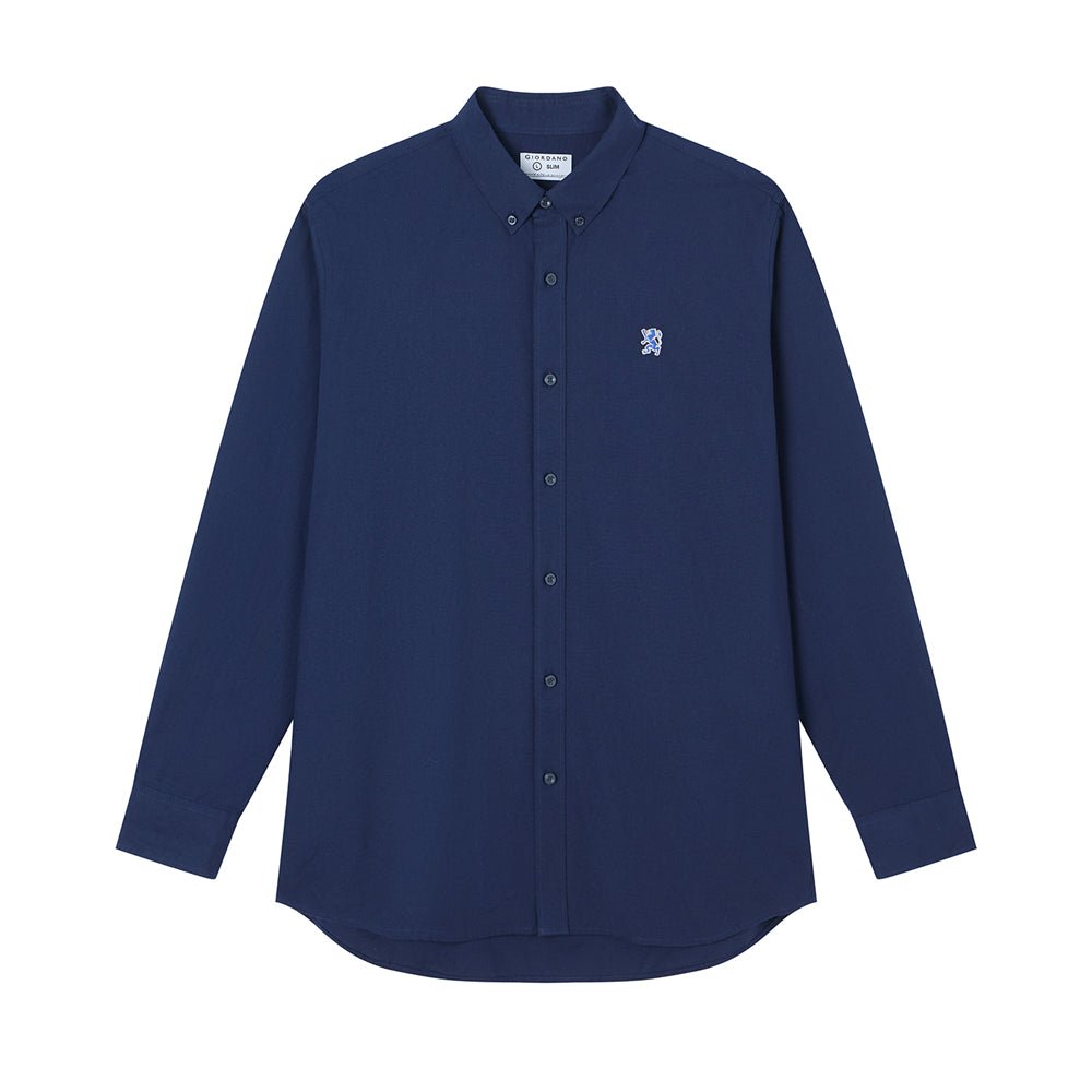 Giordano Men’s Cotton Slim Oxford Shirt with Embroidery - Premium Shirts