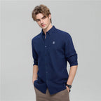 Giordano Men’s Cotton Slim Oxford Shirt with Embroidery - Premium Shirts