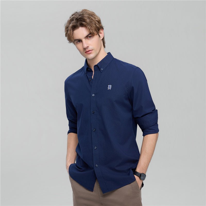 Giordano Men’s Cotton Slim Oxford Shirt with Embroidery - Premium Shirts