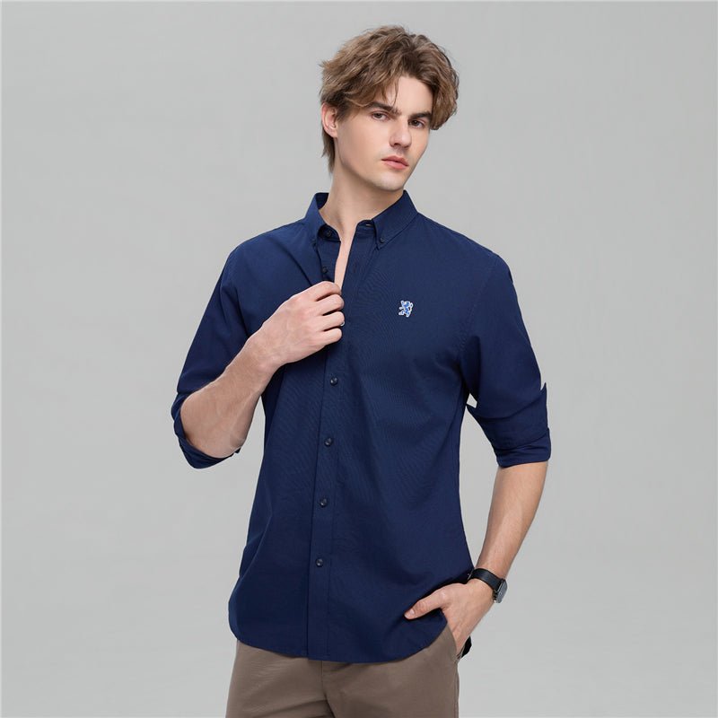 Giordano Men’s Cotton Slim Oxford Shirt with Embroidery - Premium Shirts