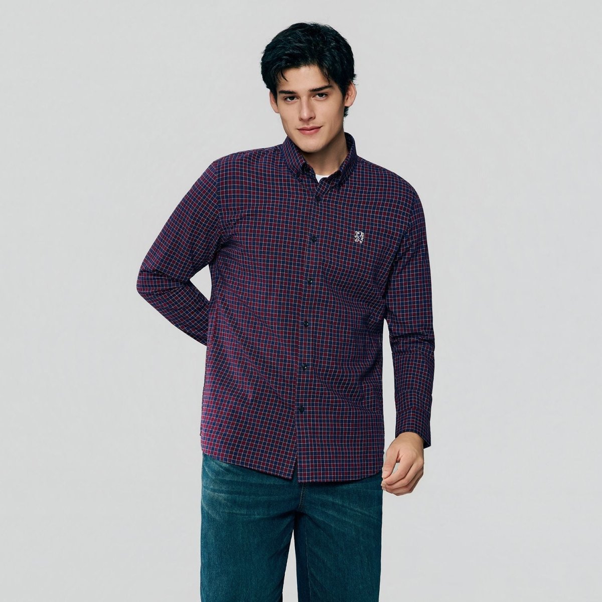 Giordano Men’s Cotton Slim Oxford Shirt with Embroidery - Premium Shirts