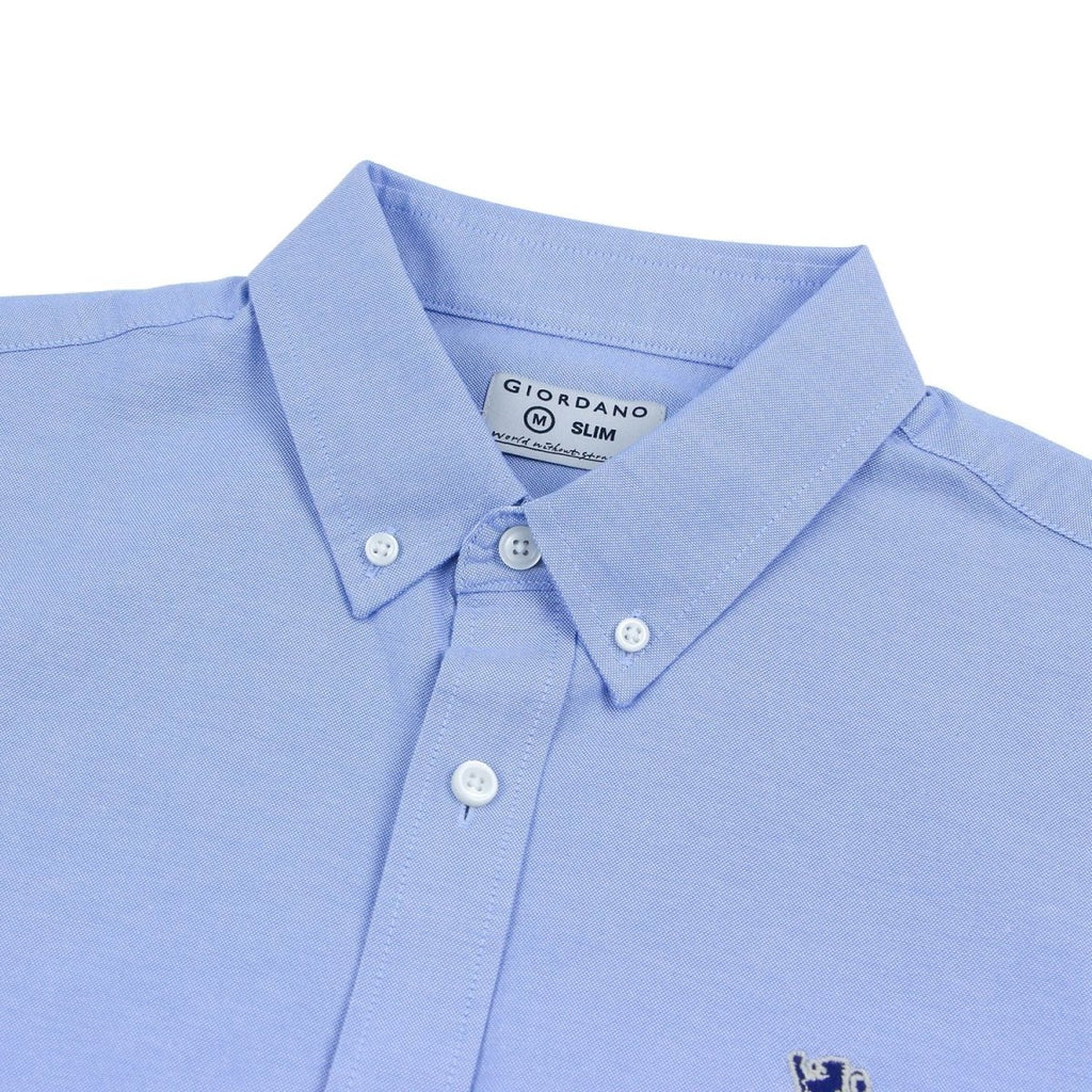 Giordano Men’s Cotton Slim Oxford Shirt with Embroidery - Premium Shirts