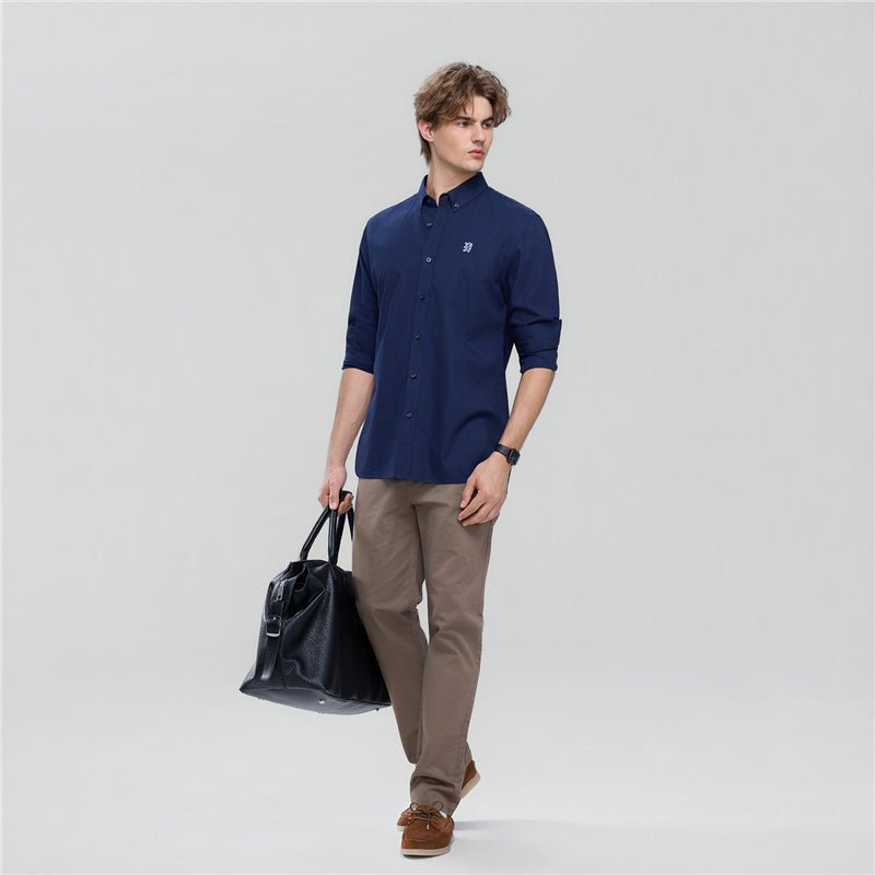 Giordano Men’s Cotton Slim Oxford Shirt with Embroidery - Premium Shirts