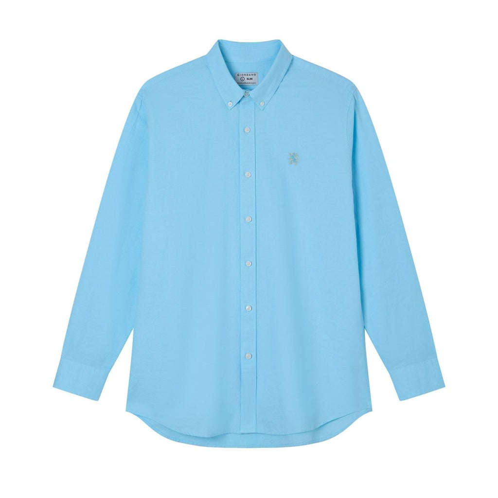 Giordano Men’s Cotton Slim Oxford Shirt with Embroidery - Premium Shirts