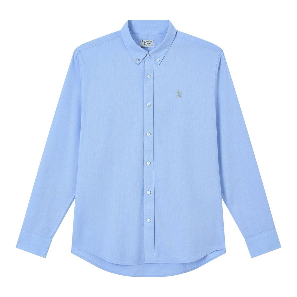 Giordano Men’s Cotton Slim Oxford Shirt with Embroidery - Premium Shirts