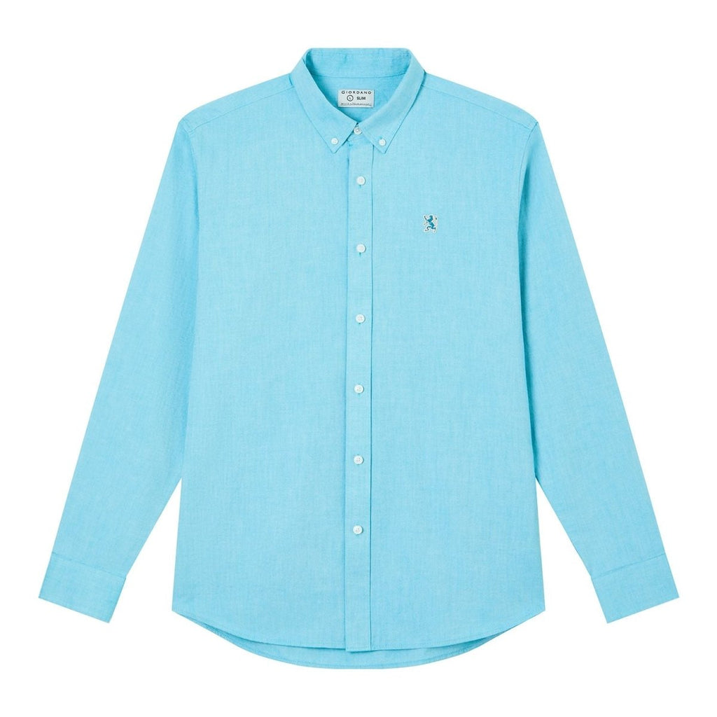Giordano Men’s Cotton Slim Oxford Shirt with Embroidery - Premium Shirts