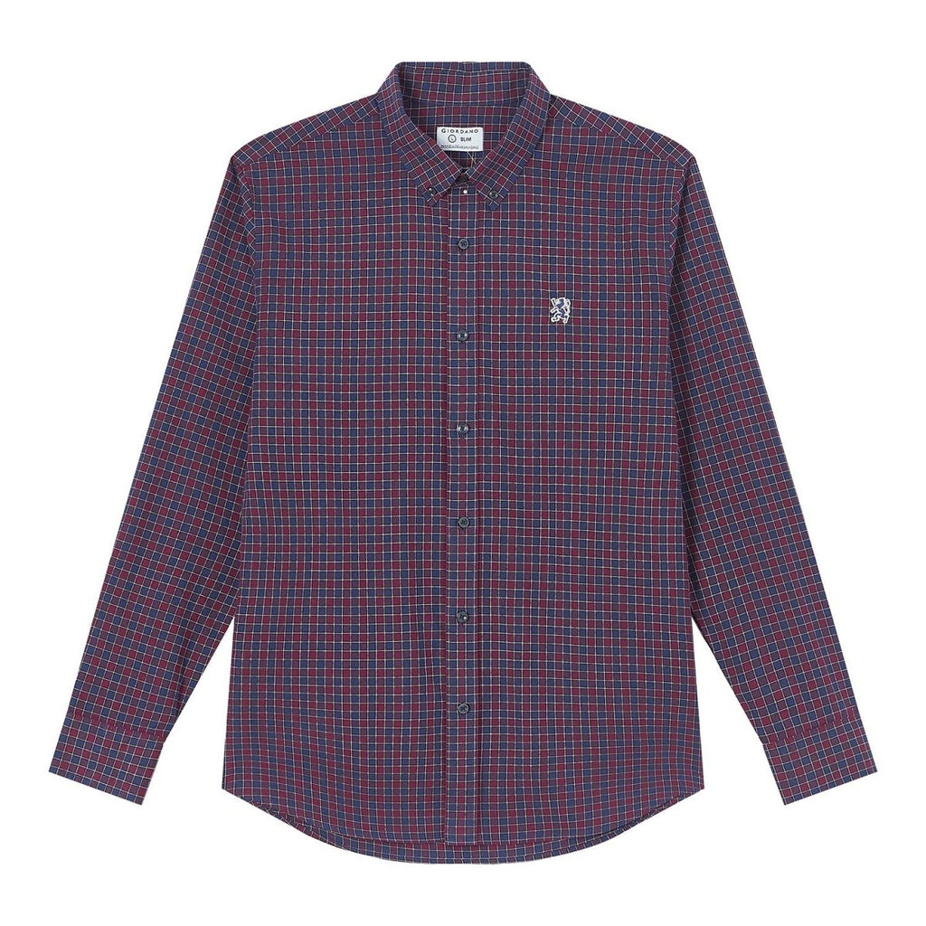 Giordano Men’s Cotton Slim Oxford Shirt with Embroidery - Premium Shirts