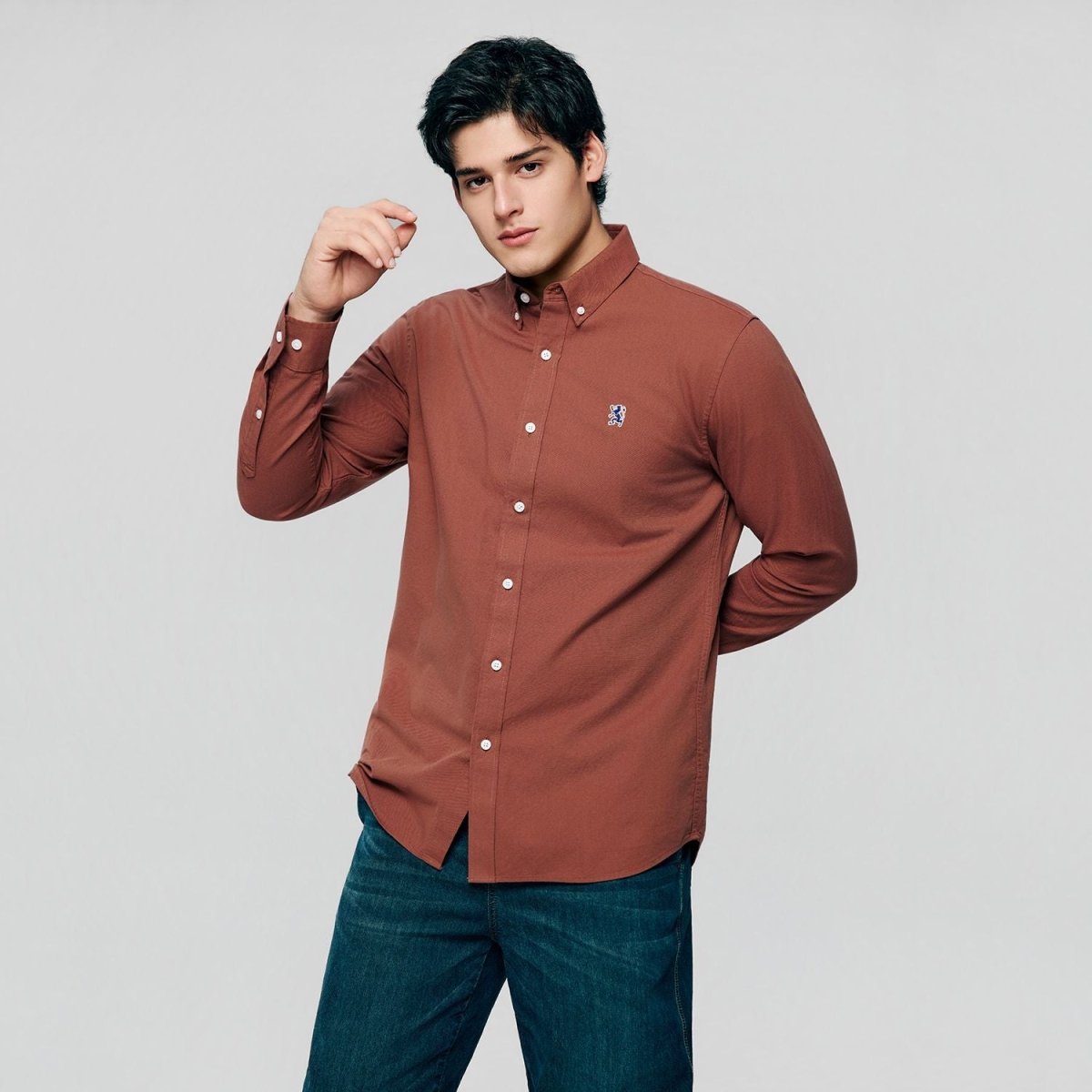 Giordano Men’s Cotton Slim Oxford Shirt with Embroidery - first_variant_option_2 Premium Shirts for Giordano