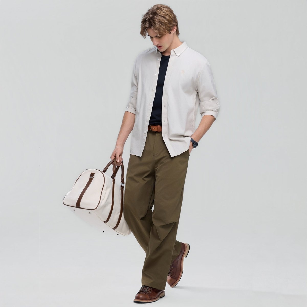 Giordano Men’s Cotton Slim Oxford Shirt with Embroidery - first_variant_option_2 Premium Shirts for Giordano