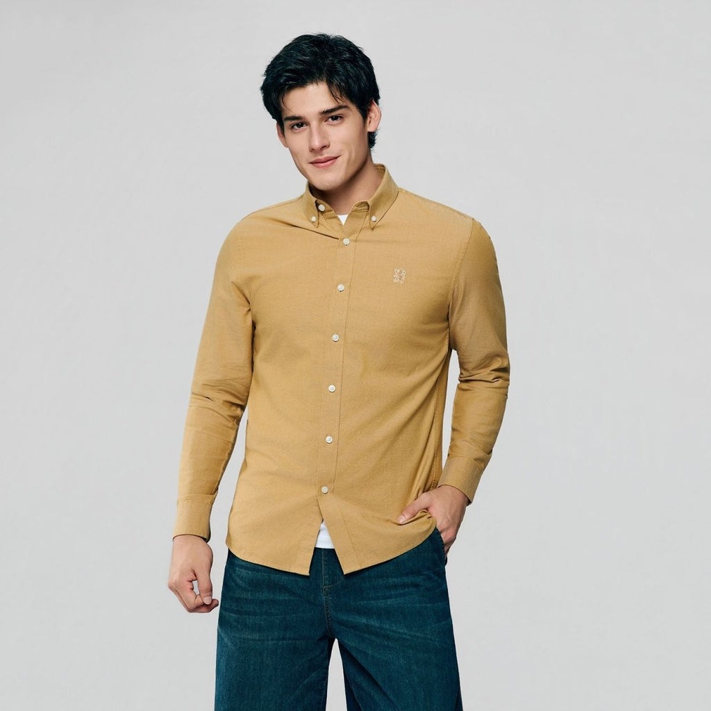 Giordano Men’s Cotton Slim Oxford Shirt with Embroidery - first_variant_option_2 Premium Shirts for Giordano