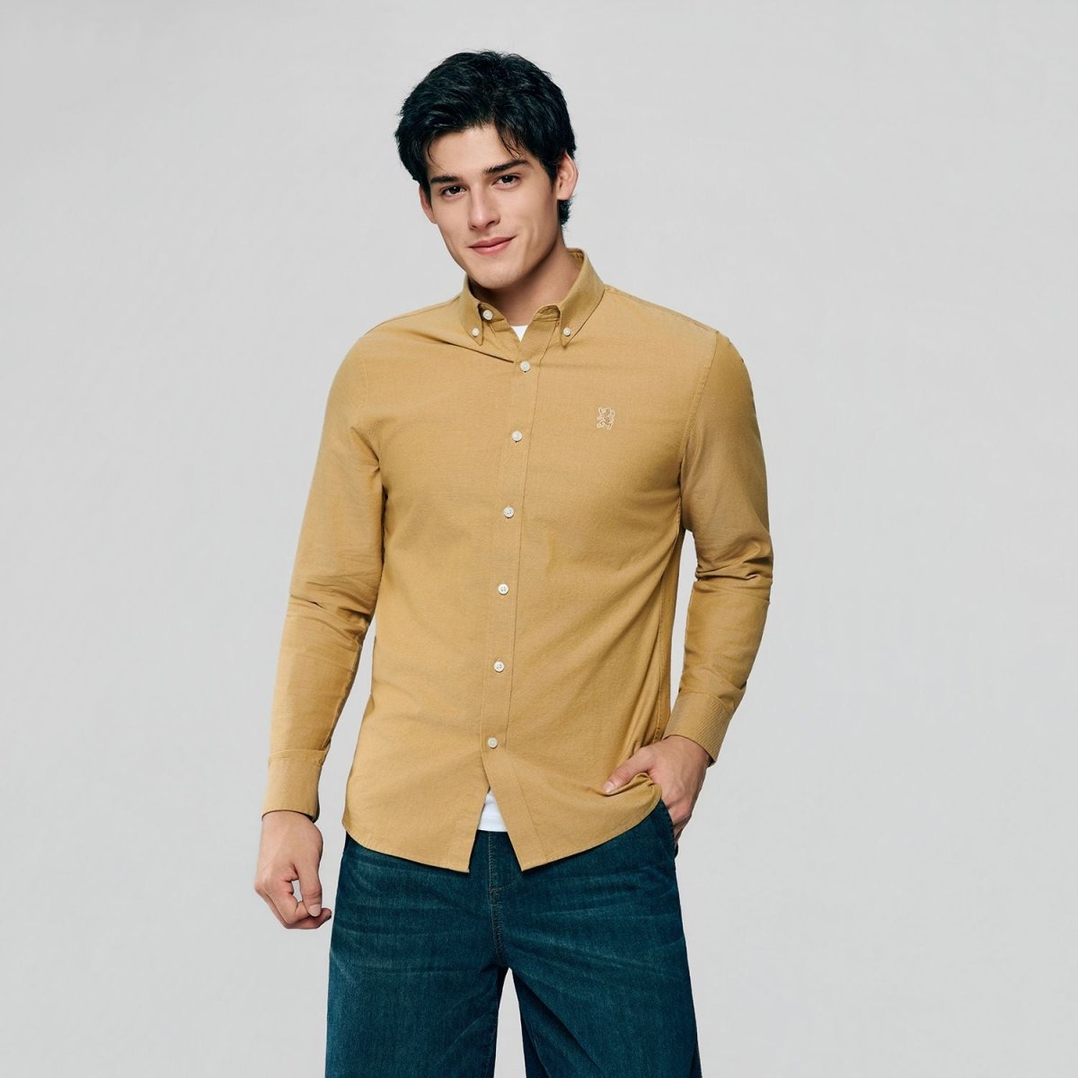 Giordano Men’s Cotton Slim Oxford Shirt with Embroidery - first_variant_option_2 Premium Shirts for Giordano