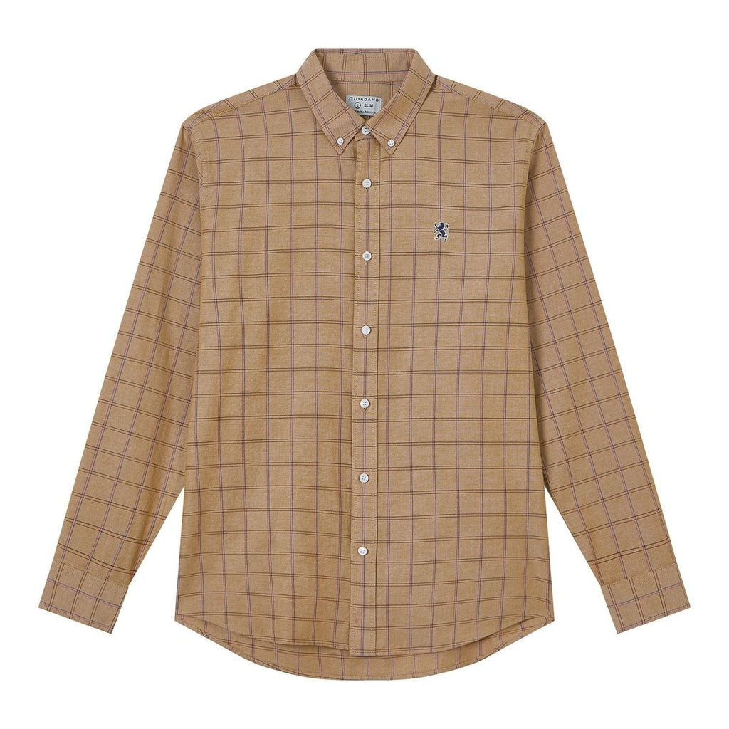 Giordano Men’s Cotton Slim Oxford Shirt with Embroidery - Premium Shirts