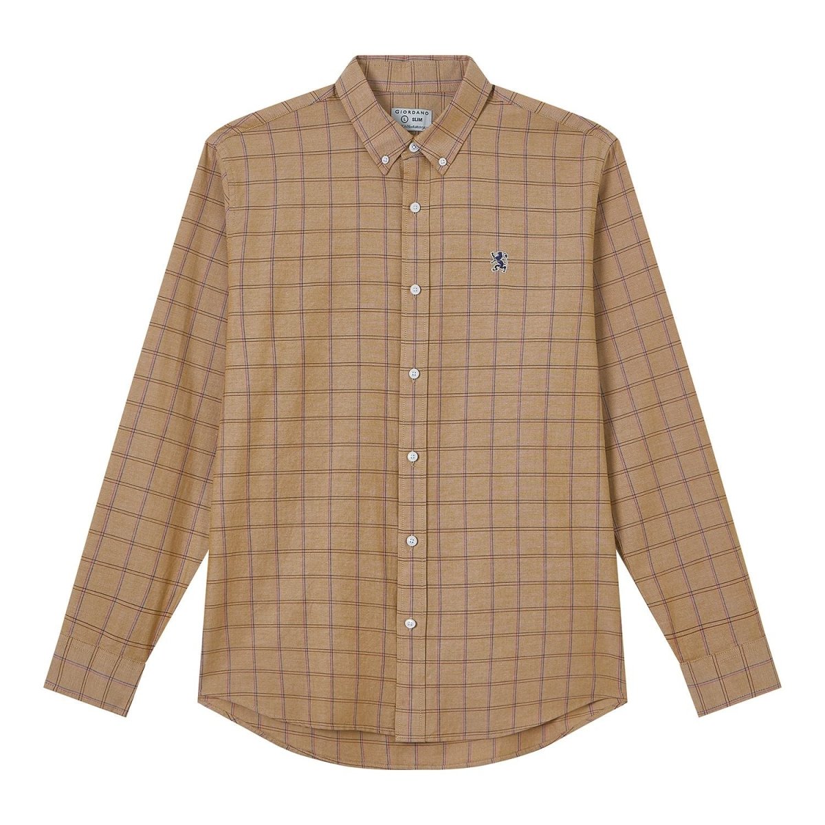 Giordano Men’s Cotton Slim Oxford Shirt with Embroidery - Premium Shirts
