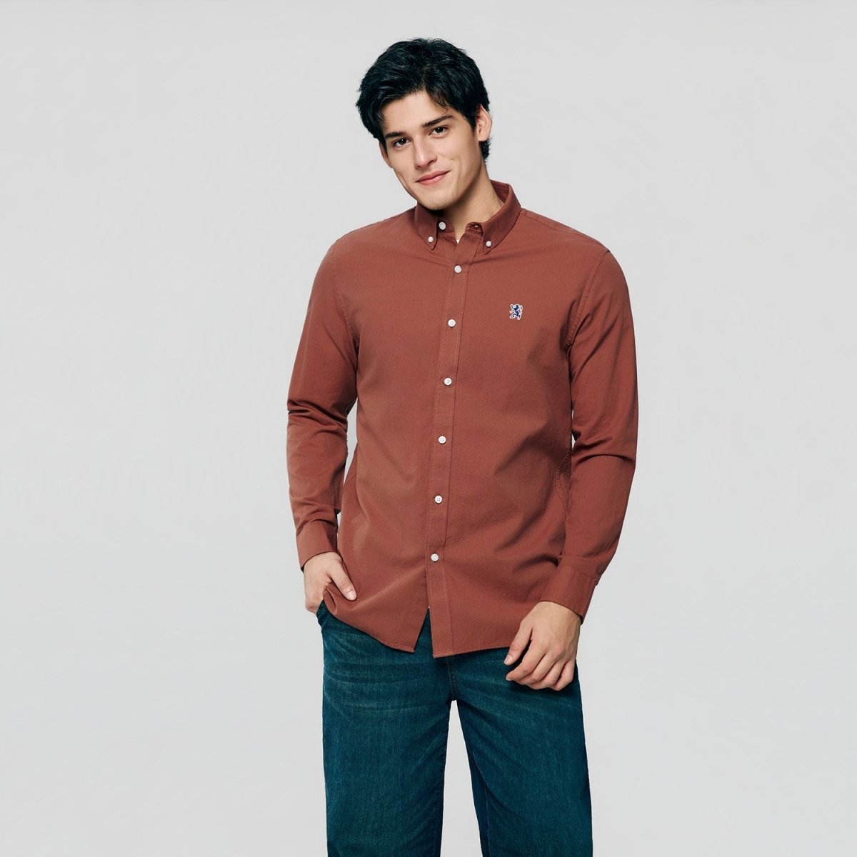 Giordano Men’s Cotton Slim Oxford Shirt with Embroidery - first_variant_option_2 Premium Shirts for Giordano