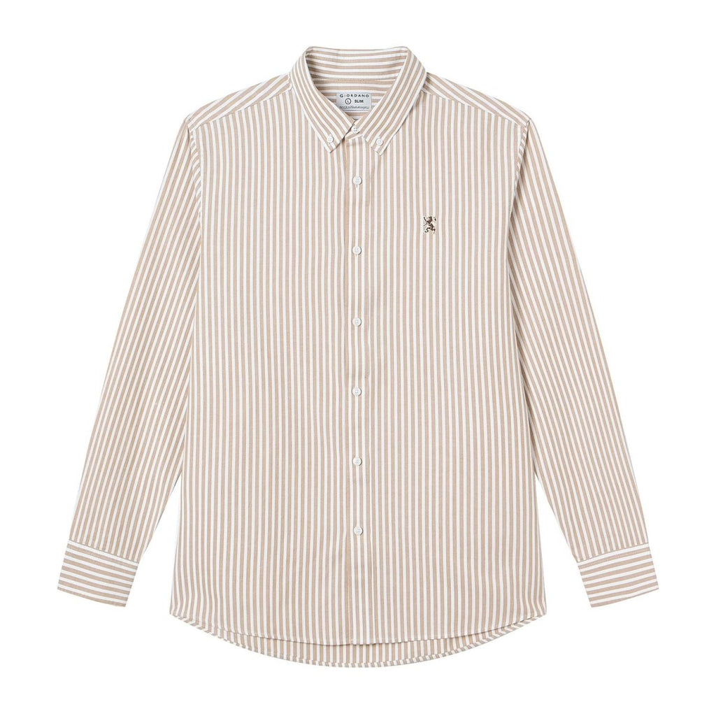 Giordano Men’s Cotton Slim Oxford Shirt with Embroidery - Premium Shirts