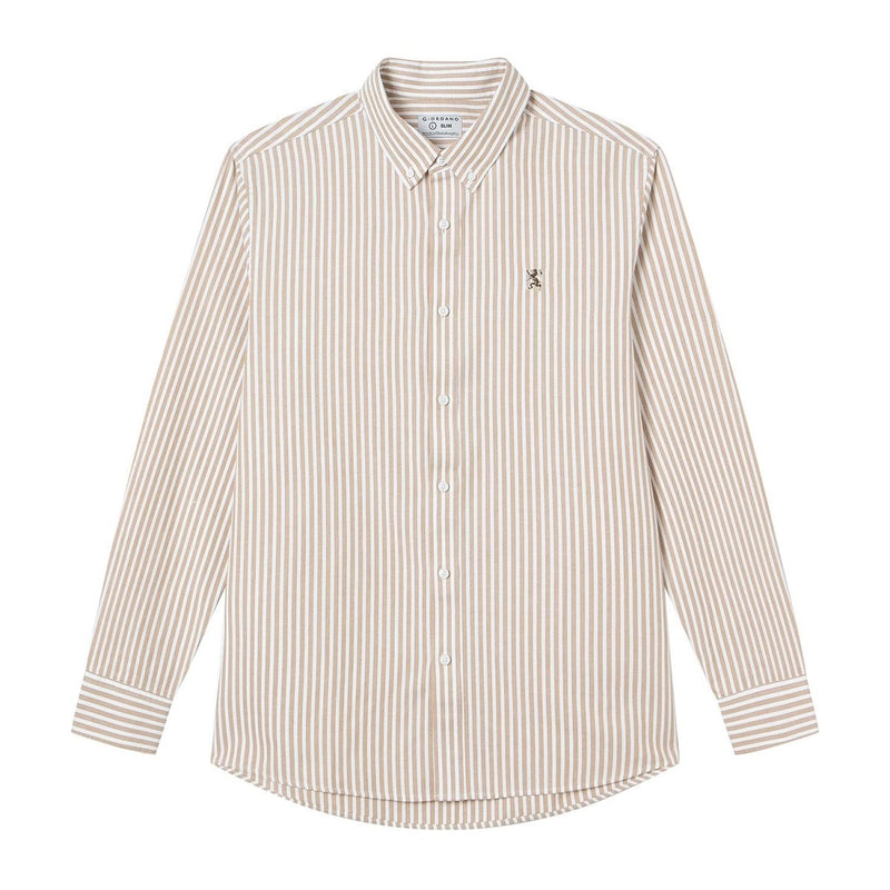 Giordano Men’s Cotton Slim Oxford Shirt with Embroidery - Premium Shirts