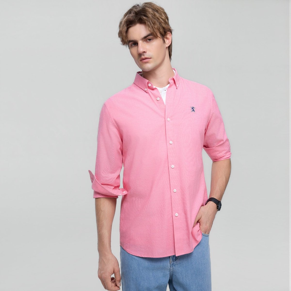 Giordano Men’s Cotton Slim Oxford Shirt with Embroidery - first_variant_option_2 Premium Shirts for Giordano