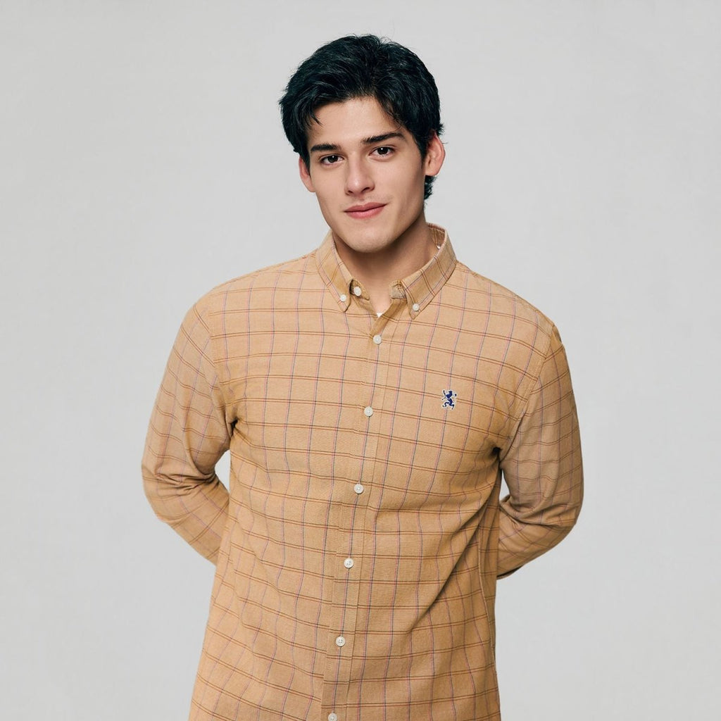 Giordano Men’s Cotton Slim Oxford Shirt with Embroidery - Premium Shirts