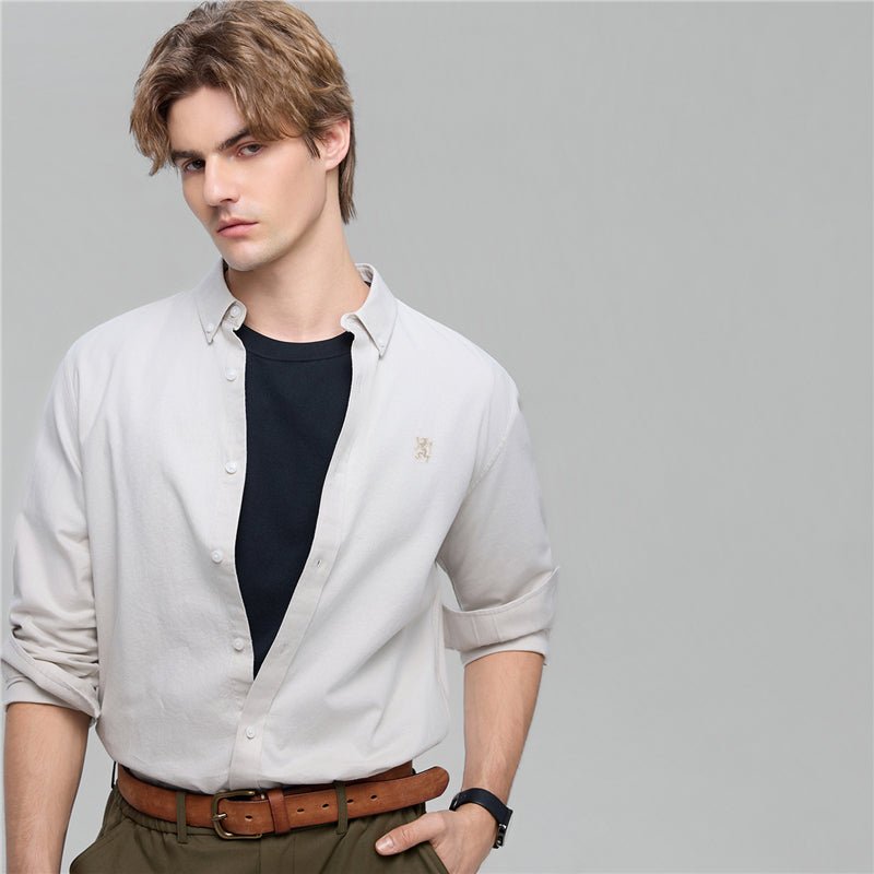 Giordano Men’s Cotton Slim Oxford Shirt with Embroidery - first_variant_option_2 Premium Shirts for Giordano