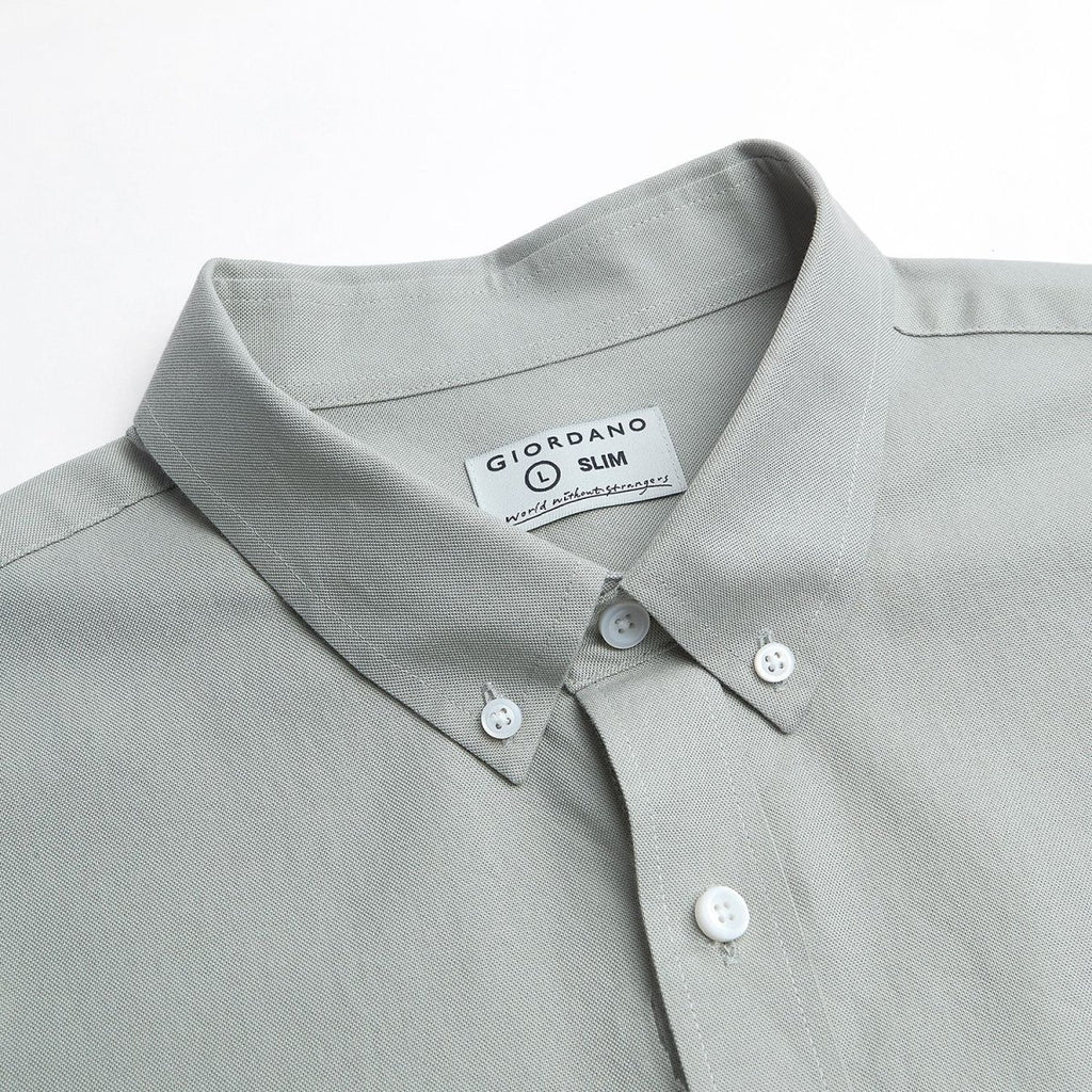 Giordano Men’s Cotton Slim Oxford Shirt with Embroidery - Premium Shirts