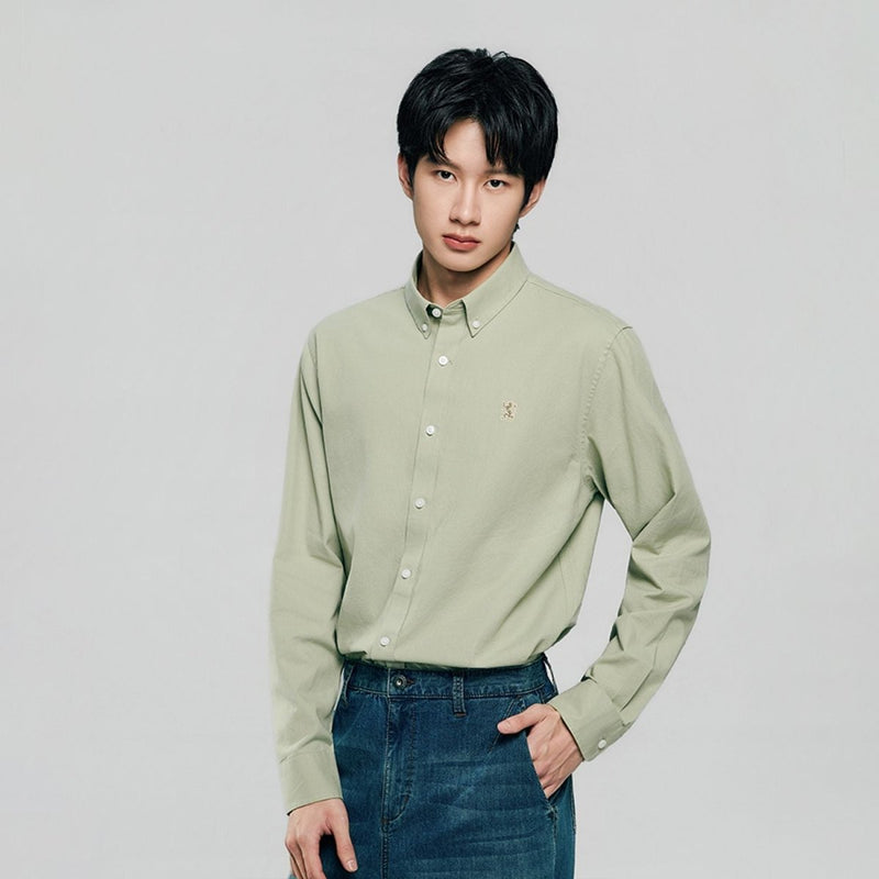 Giordano Men’s Cotton Slim Oxford Shirt with Embroidery - Premium Shirts