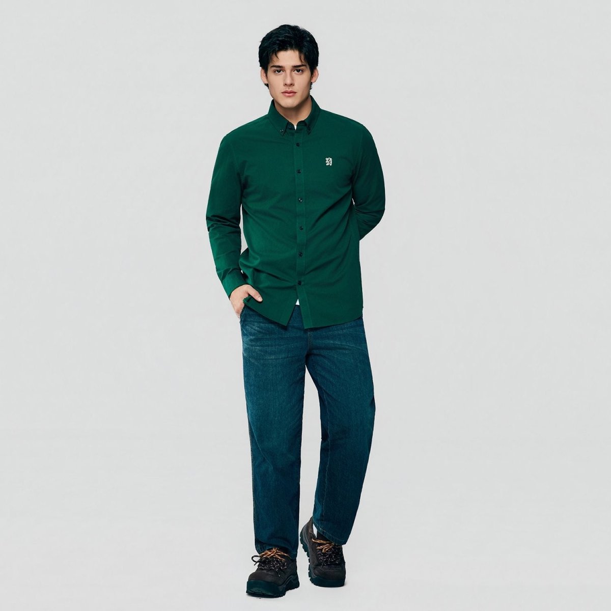 Giordano Men’s Cotton Slim Oxford Shirt with Embroidery - first_variant_option_2 Premium Shirts for Giordano