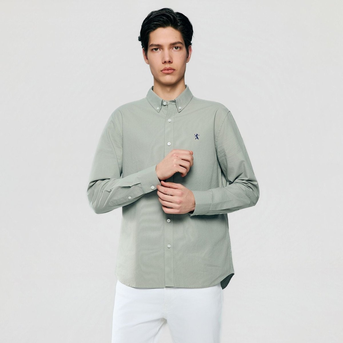 Giordano Men’s Cotton Slim Oxford Shirt with Embroidery - Premium Shirts