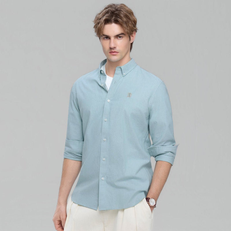 Giordano Men’s Cotton Slim Oxford Shirt with Embroidery - Premium Shirts