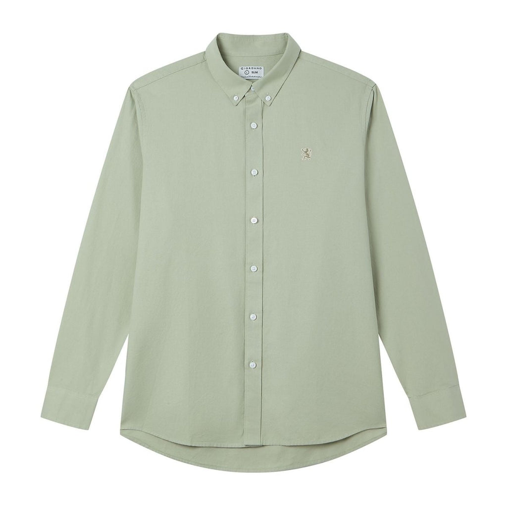 Giordano Men’s Cotton Slim Oxford Shirt with Embroidery - Premium Shirts