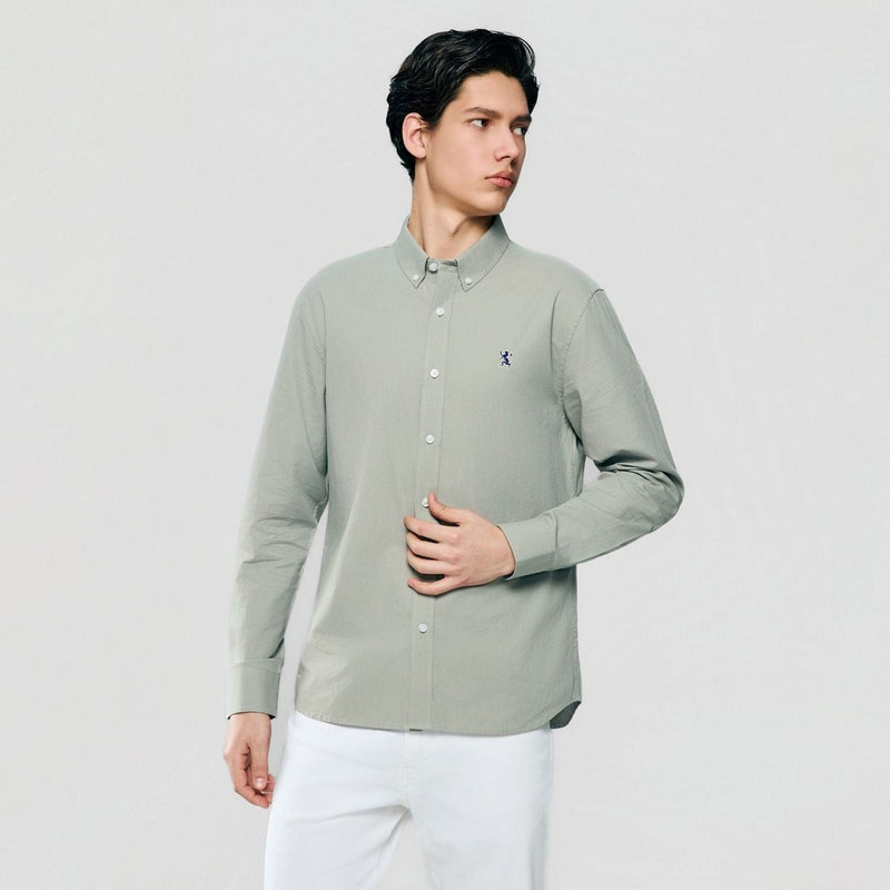 Giordano Men’s Cotton Slim Oxford Shirt with Embroidery - Premium Shirts