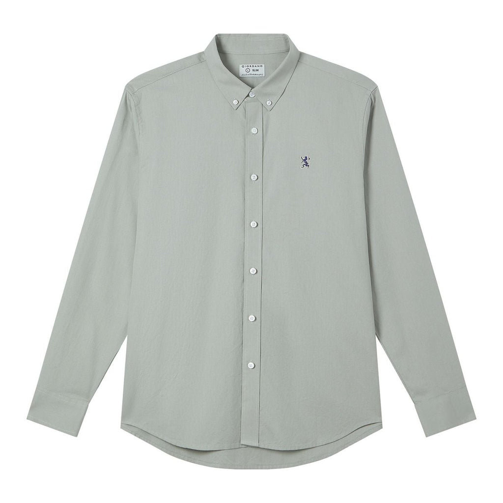Giordano Men’s Cotton Slim Oxford Shirt with Embroidery - Premium Shirts