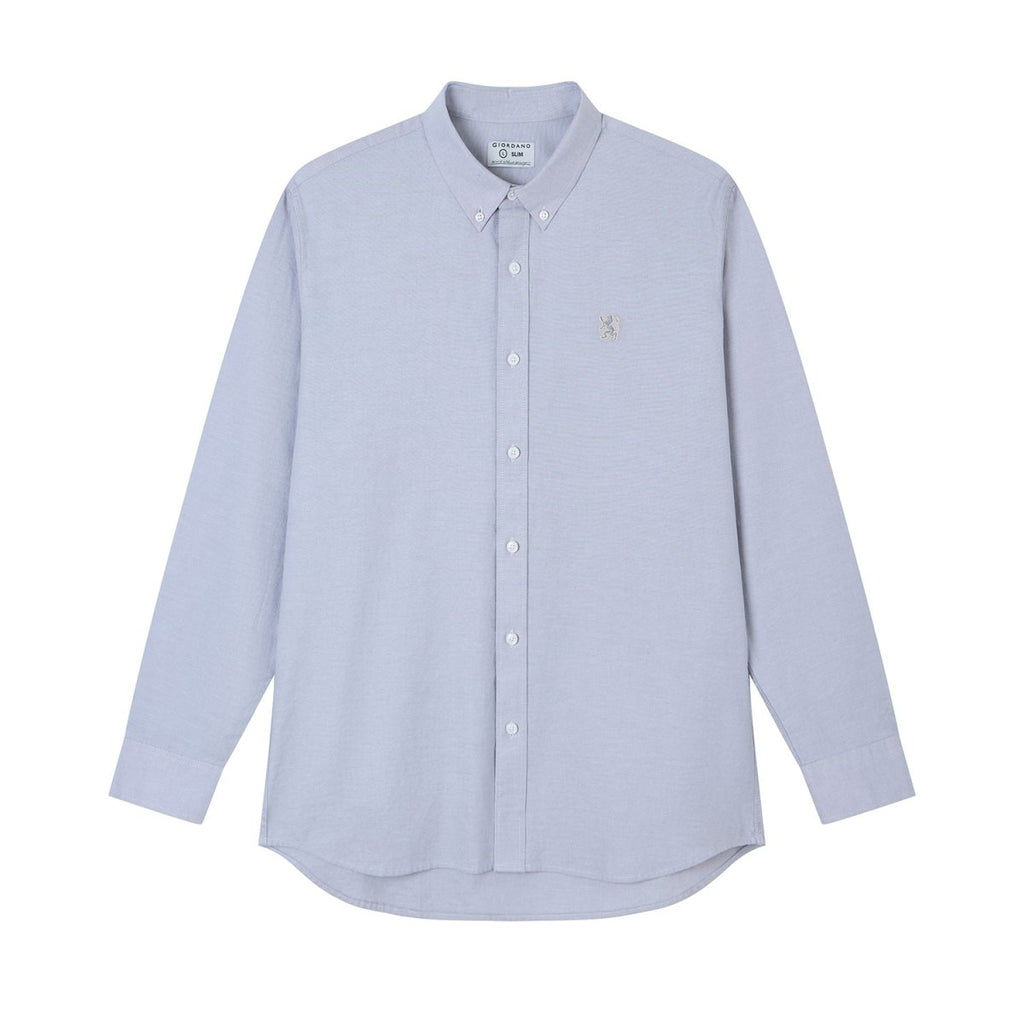 Giordano Men’s Cotton Slim Oxford Shirt with Embroidery - Premium Shirts