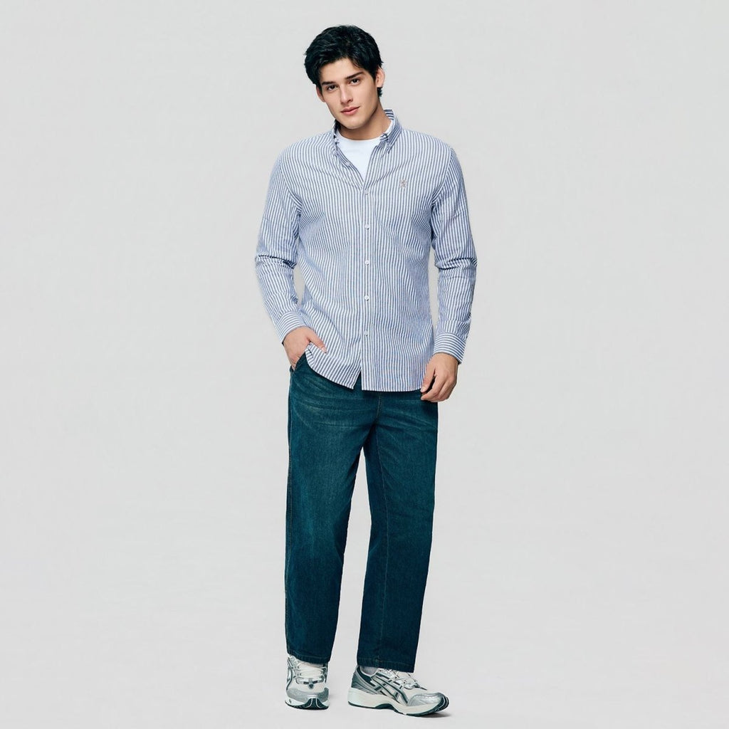 Giordano Men’s Cotton Slim Oxford Shirt with Embroidery - first_variant_option_2 Premium Shirts for Giordano