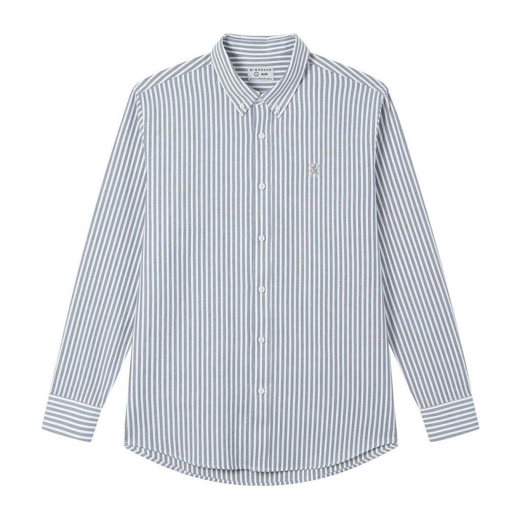 Giordano Men’s Cotton Slim Oxford Shirt with Embroidery - Premium Shirts